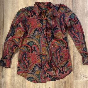 Ralph Lauren Paisley-Print Sateen Cotton Button-Down Petite Small